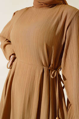 Bel Bağcıklı Elbise Latte - Thumbnail