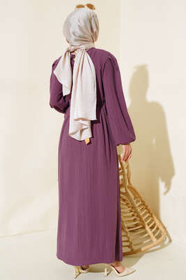 Bel Bağcıklı Elbise Mürdüm - Thumbnail