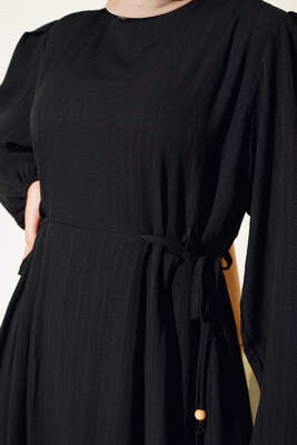 Bel Bağcıklı Elbise Siyah - Thumbnail