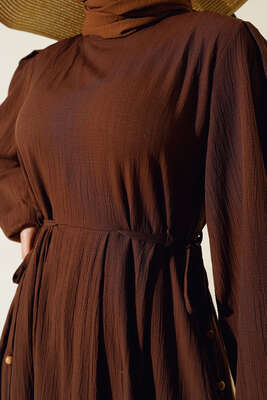 Bel Bağcıklı Elbise Kahve - Thumbnail