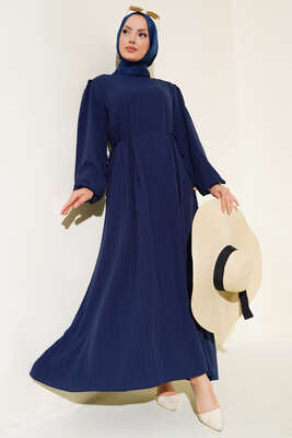 Bel Bağcıklı Elbise Lacivert - Thumbnail