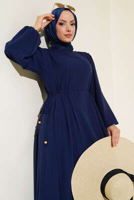 Bel Bağcıklı Elbise Lacivert - Thumbnail