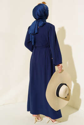 Bel Bağcıklı Elbise Lacivert - Thumbnail