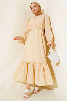 Kol Bileği Gipeli Kat Elbise Bej - Thumbnail