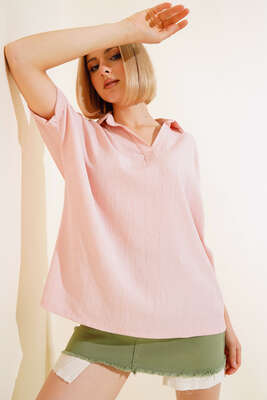 Pazarium - Fakir Kol Bürümcük Bluz Pudra