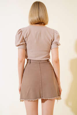 Gabardin Mini Etek Kahve - Thumbnail