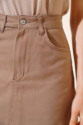 Gabardin Mini Etek Kahve - Thumbnail