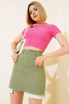 Gabardin Mini Etek Haki - Thumbnail