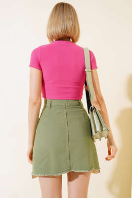 Gabardin Mini Etek Haki - Thumbnail