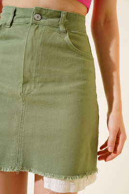 Gabardin Mini Etek Haki - Thumbnail