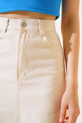 Gabardin Mini Etek Bej - Thumbnail