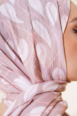 Yaprak Desen Bambu Kraş Şal Vizon - Thumbnail