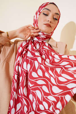 Pazarium - Yaprak Desen Bambu Kraş Şal Kiremit