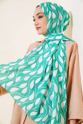 Pazarium - Yaprak Desen Bambu Kraş Şal Benetton
