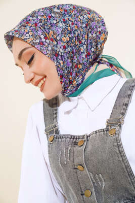 Çiçek Desen Elegance Eşarp Zümrüt Yeşili - Thumbnail