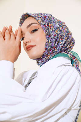 Çiçek Desen Elegance Eşarp Zümrüt Yeşili - Thumbnail