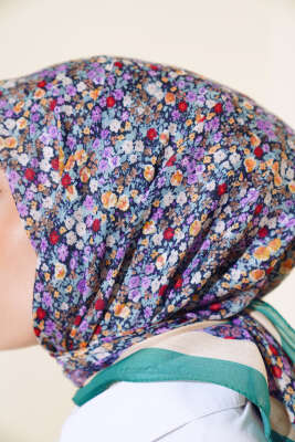 Çiçek Desen Elegance Eşarp Zümrüt Yeşili - Thumbnail