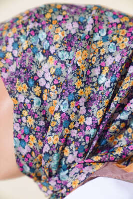 Çiçek Desen Elegance Eşarp Vizon - Thumbnail