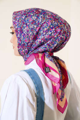 Çiçek Desen Elegance Eşarp Mor - Thumbnail