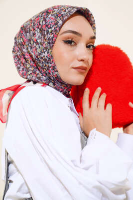 Çiçek Desen Elegance Eşarp Kırmızı - Thumbnail