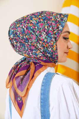 Çiçek Desen Elegance Eşarp Hardal - Thumbnail