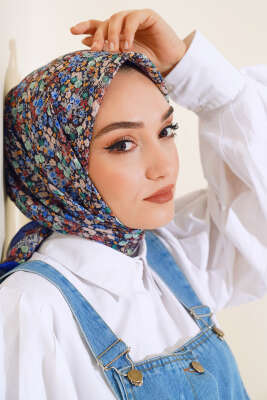 Çiçek Desen Elegance Eşarp Gri - Thumbnail