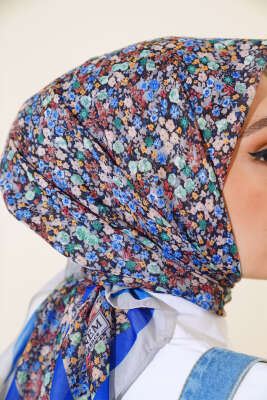 Çiçek Desen Elegance Eşarp Gri - Thumbnail