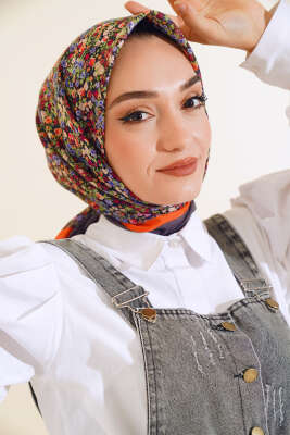 Çiçek Desen Elegance Eşarp Füme - Thumbnail