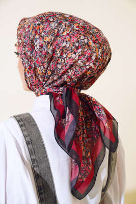 Çiçek Desen Elegance Eşarp Bordo - Thumbnail