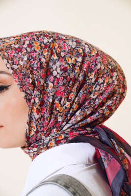 Çiçek Desen Elegance Eşarp Bordo - Thumbnail