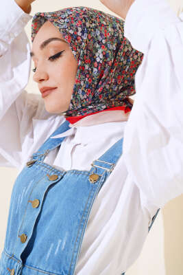 Çiçek Desen Elegance Eşarp Bej - Thumbnail