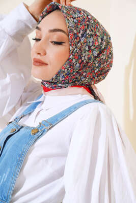 Çiçek Desen Elegance Eşarp Bej - Thumbnail