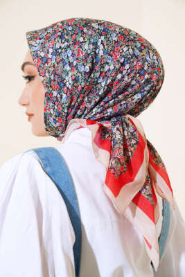 Çiçek Desen Elegance Eşarp Bej - Thumbnail