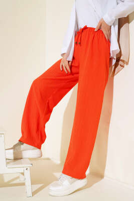 Bel Lastikli Bürümcük Salaş Pantolon Oranj - Thumbnail