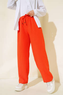 Bel Lastikli Bürümcük Salaş Pantolon Oranj - Thumbnail