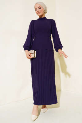 Pazarium - Pileli Etekli İkili Takım Mor