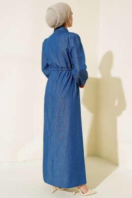 Yarım Metal Düğmeli Kot Elbise Kot - Thumbnail