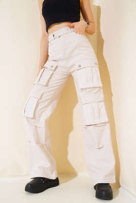 Kargo Cepli Gabardin Pantolon Bej - Thumbnail