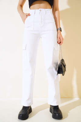 Cepli Kargo Pantolon Beyaz - Thumbnail