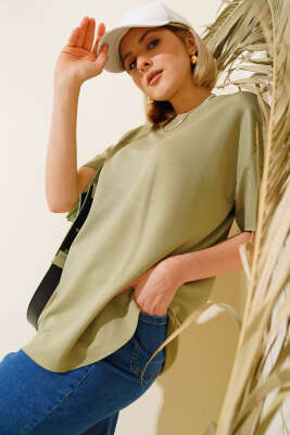 Oval Kesim T-shirt Çağla Yeşili - Thumbnail