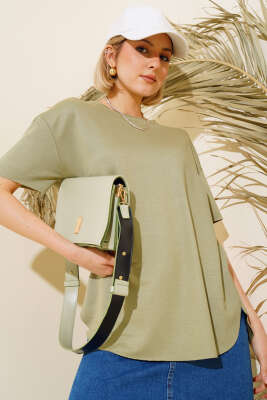 Oval Kesim T-shirt Çağla Yeşili - Thumbnail