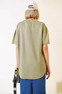 Oval Kesim T-shirt Çağla Yeşili - Thumbnail