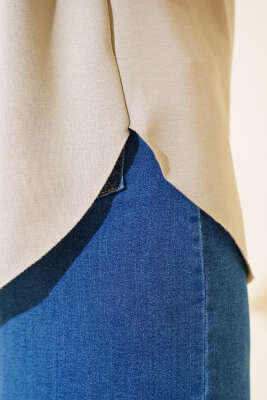 Oval Kesim T-shirt Bej - Thumbnail