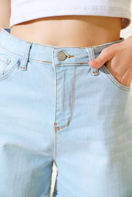 Duble Paça Kot Şort Buz Mavisi - Thumbnail