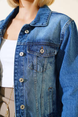 Kısa Kot Ceket Mavi - Thumbnail