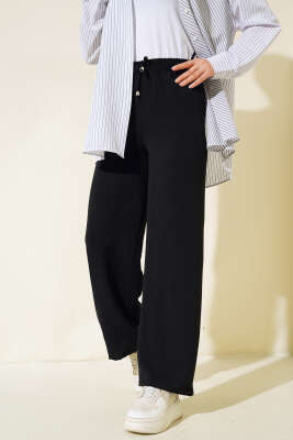 Ayrobin Bel Lastikli Pantolon Siyah - Thumbnail