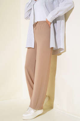 Ayrobin Bel Lastikli Pantolon Latte - Thumbnail