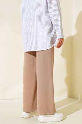 Ayrobin Bel Lastikli Pantolon Latte - Thumbnail