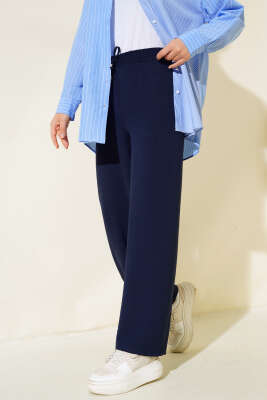 Ayrobin Bel Lastikli Pantolon Lacivert - Thumbnail