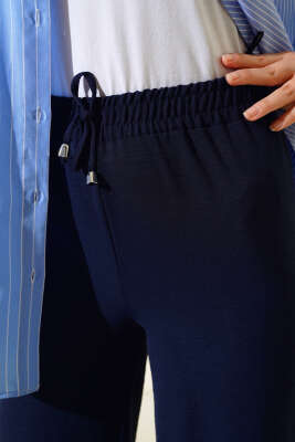 Ayrobin Bel Lastikli Pantolon Lacivert - Thumbnail